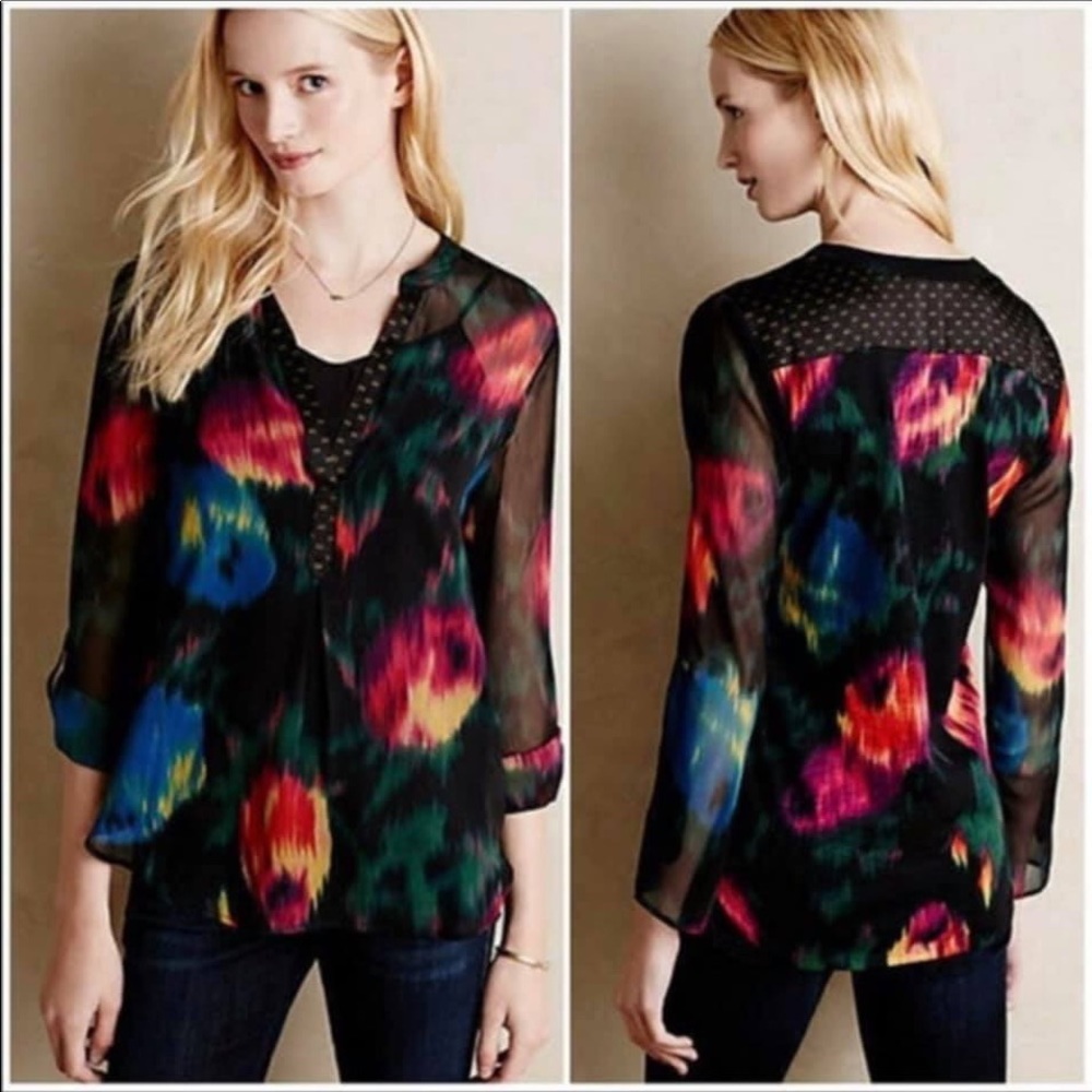 Anthropologie TINY Sheer Floral Blouse M